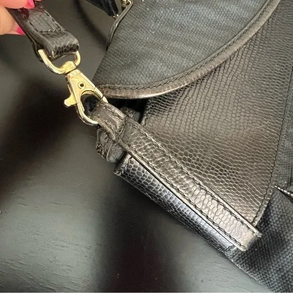 FENDI Vintage leather and coated canvas bag, striped, black 14”x10”, authentic - Picture 16 of 17